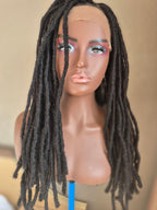 Long dark loc Crown, alternate front view with locs arranged forward