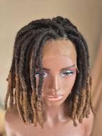 Angled front view showing ombre locs and lace edge