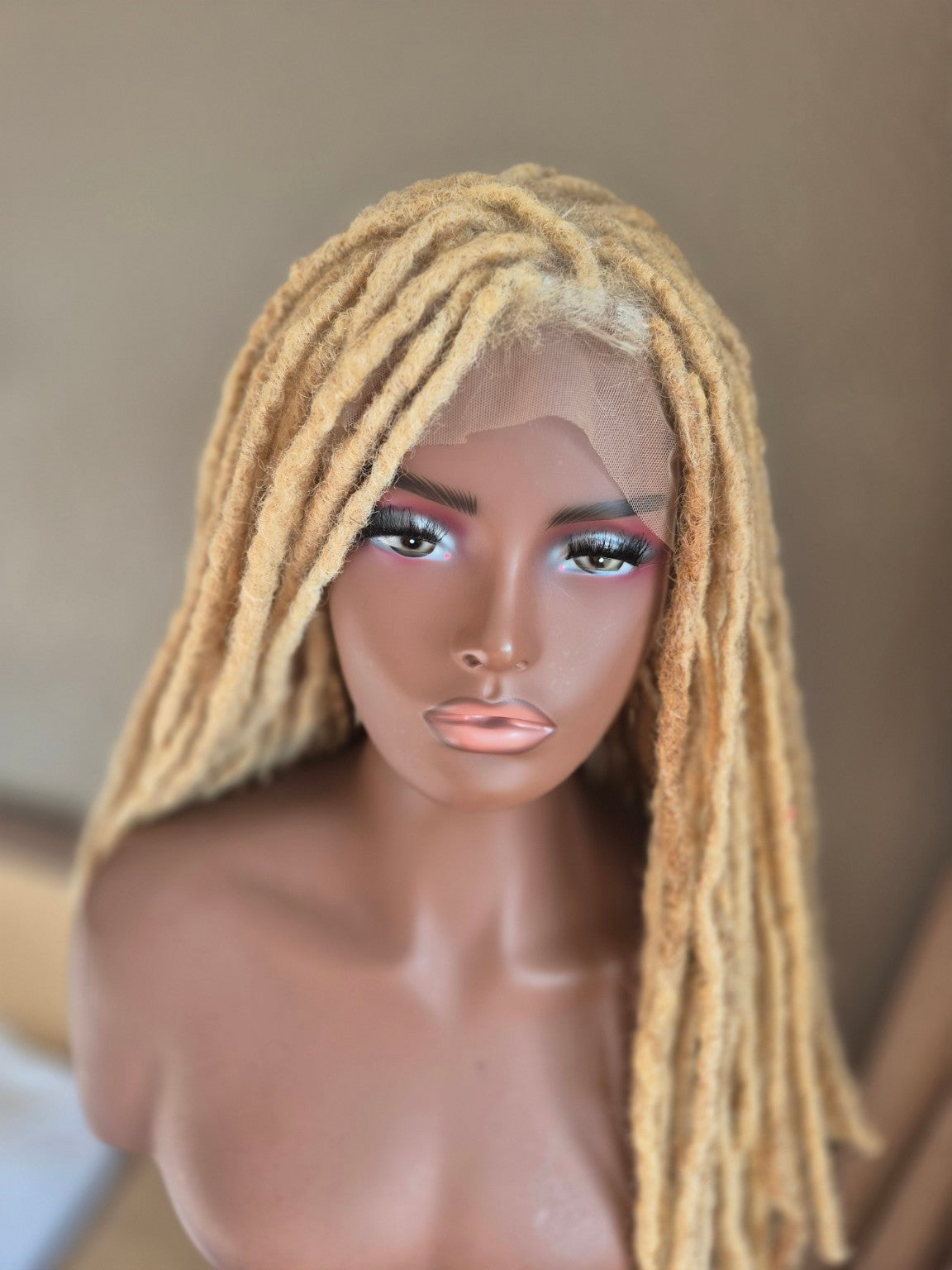 Golden blonde loc Crown, front view